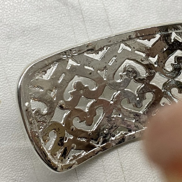 Sterling Silver Heart Zircon Bangle Cuff Bracelet Hollow Out - Picture 6 of 6